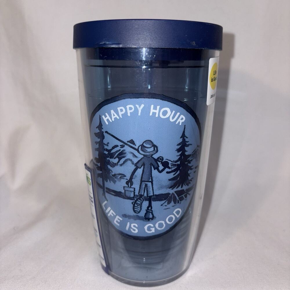 LIFE IS GOOD Tervis Tumbler HAPPY HOUR cup RARE made in USA 16 oz w/ Lid New